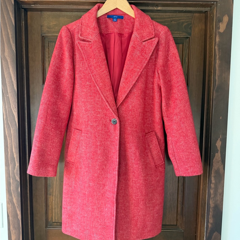 Apt. 9 Red Herringbone Long Topper Coat LIKE NEW
